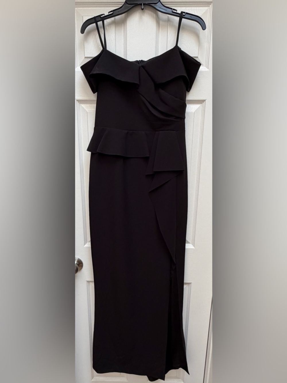 MARINA Black Off-Shoulder Ruffle Maxi Dress